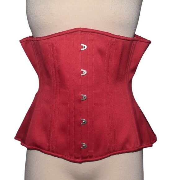 What Katie Did Waist Cincher Corset Red Satin Steel Boned Vamp Goth 28 L XL - Picture 9 of 9